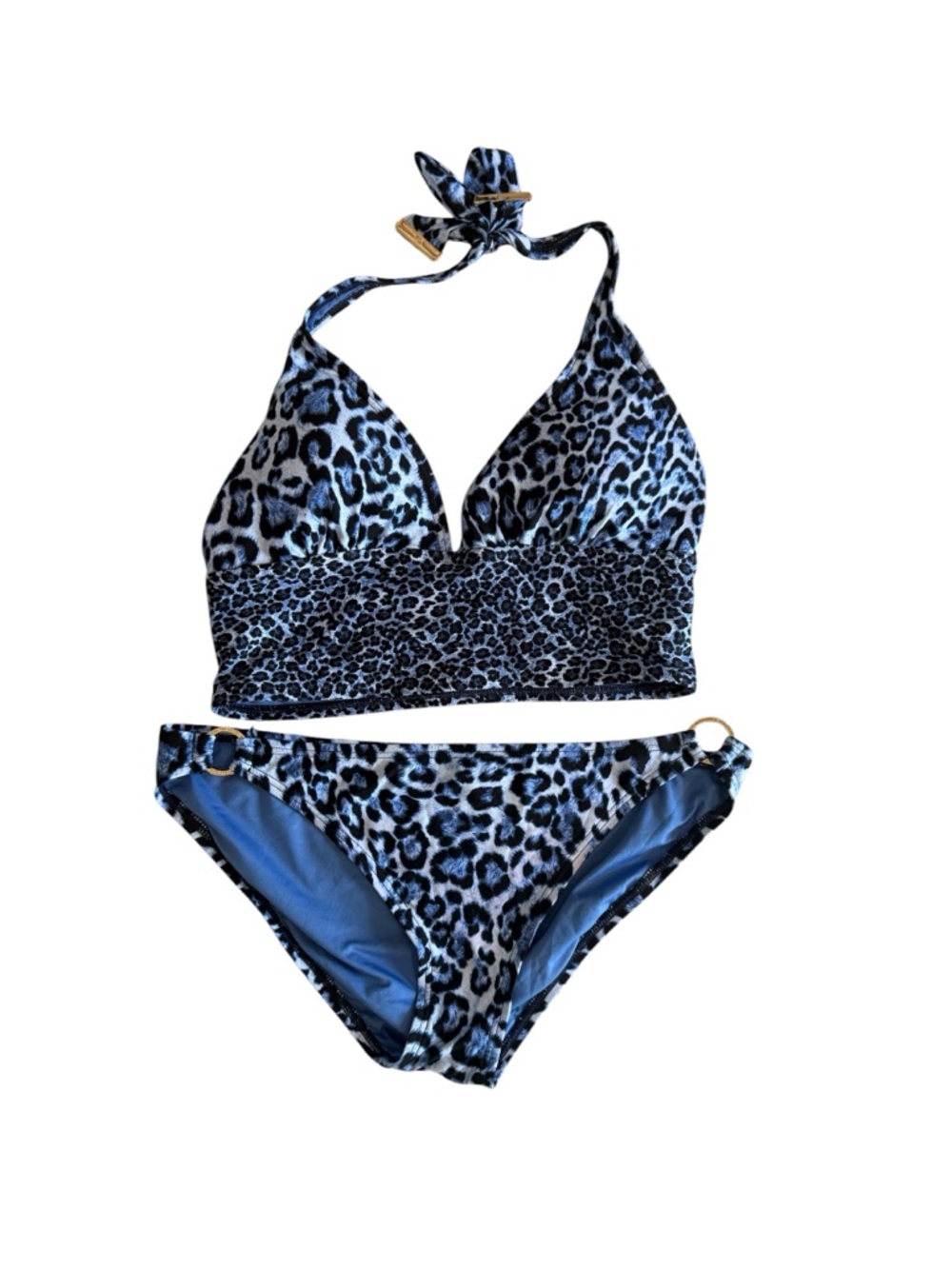 Michael Kors Banded Blue Leopard Print Halter Bikini Sizes: Top S Bottom M - Picture 2 of 2